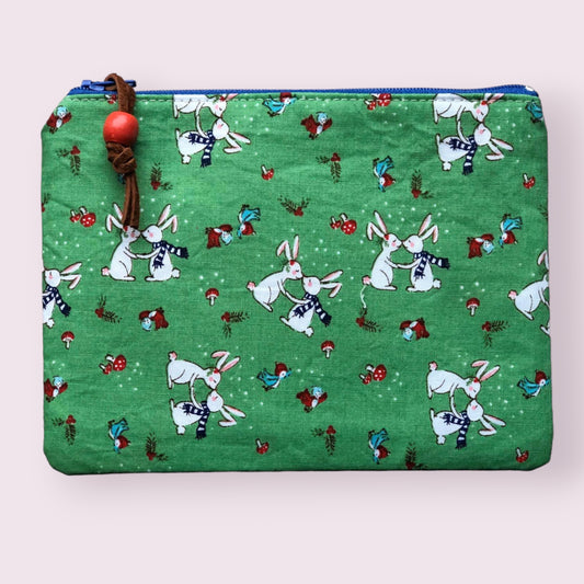 bunnies wearing scarves zippered pouch