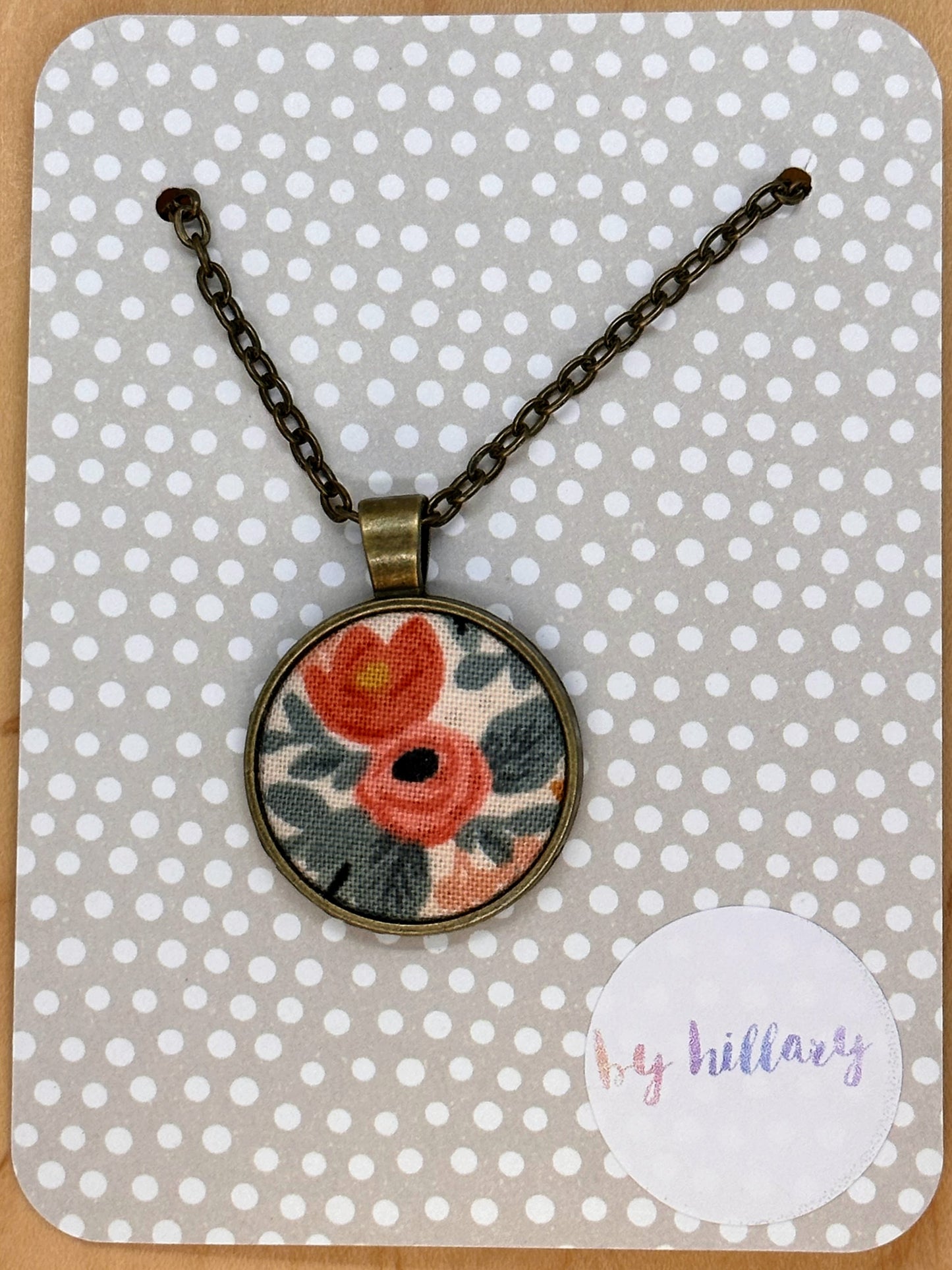 Peach flowers Rifle Paper co fabric necklace