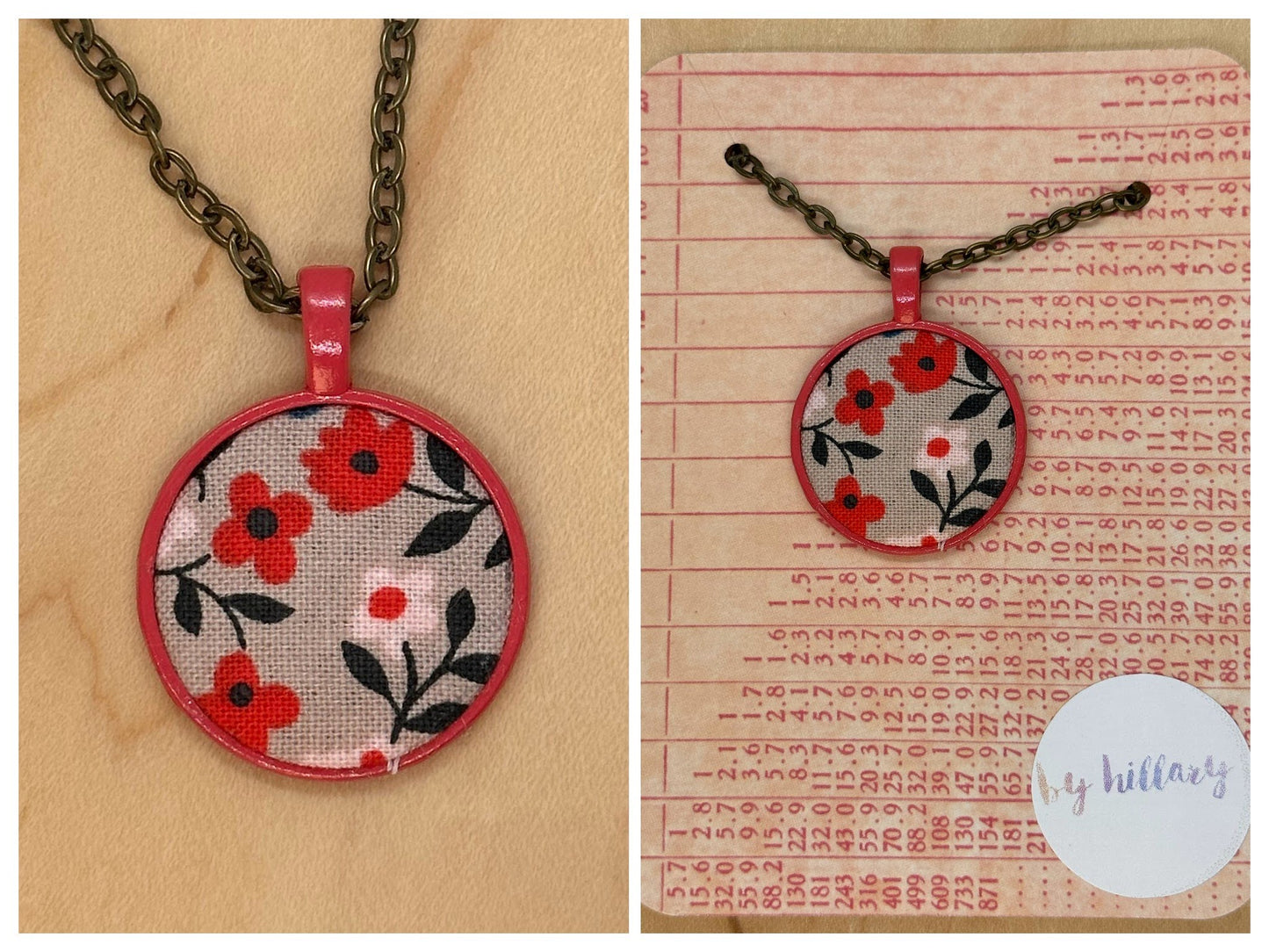 Vintage flowers on coral necklace