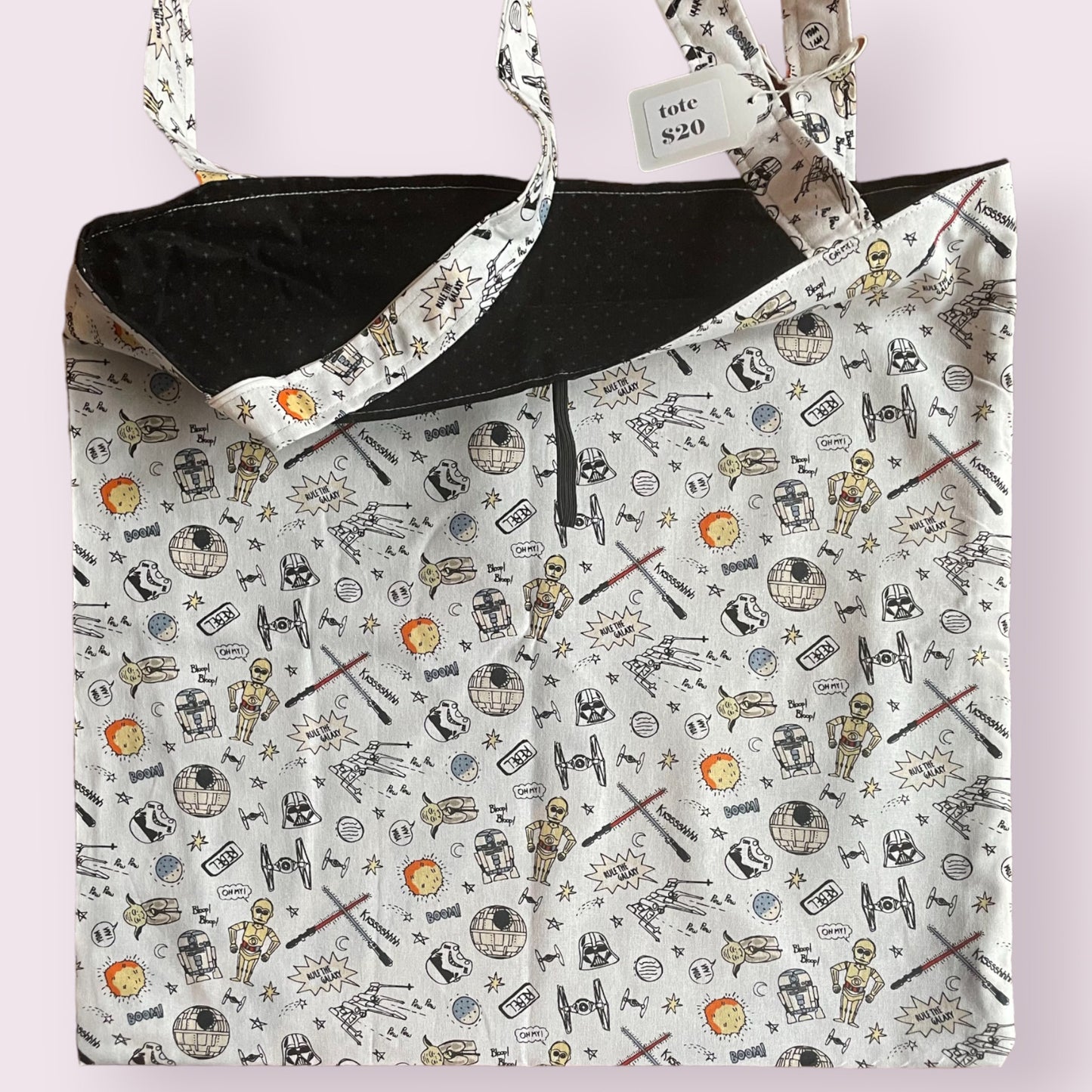 Star wars on white reusable/ reversible tote