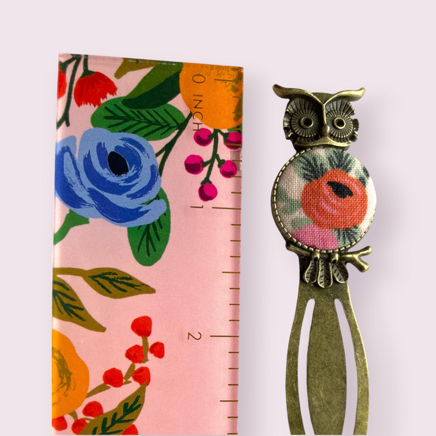 Owl with peach flower bookmark