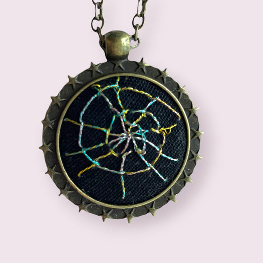 Hand embroidered sparkle spiderweb necklace